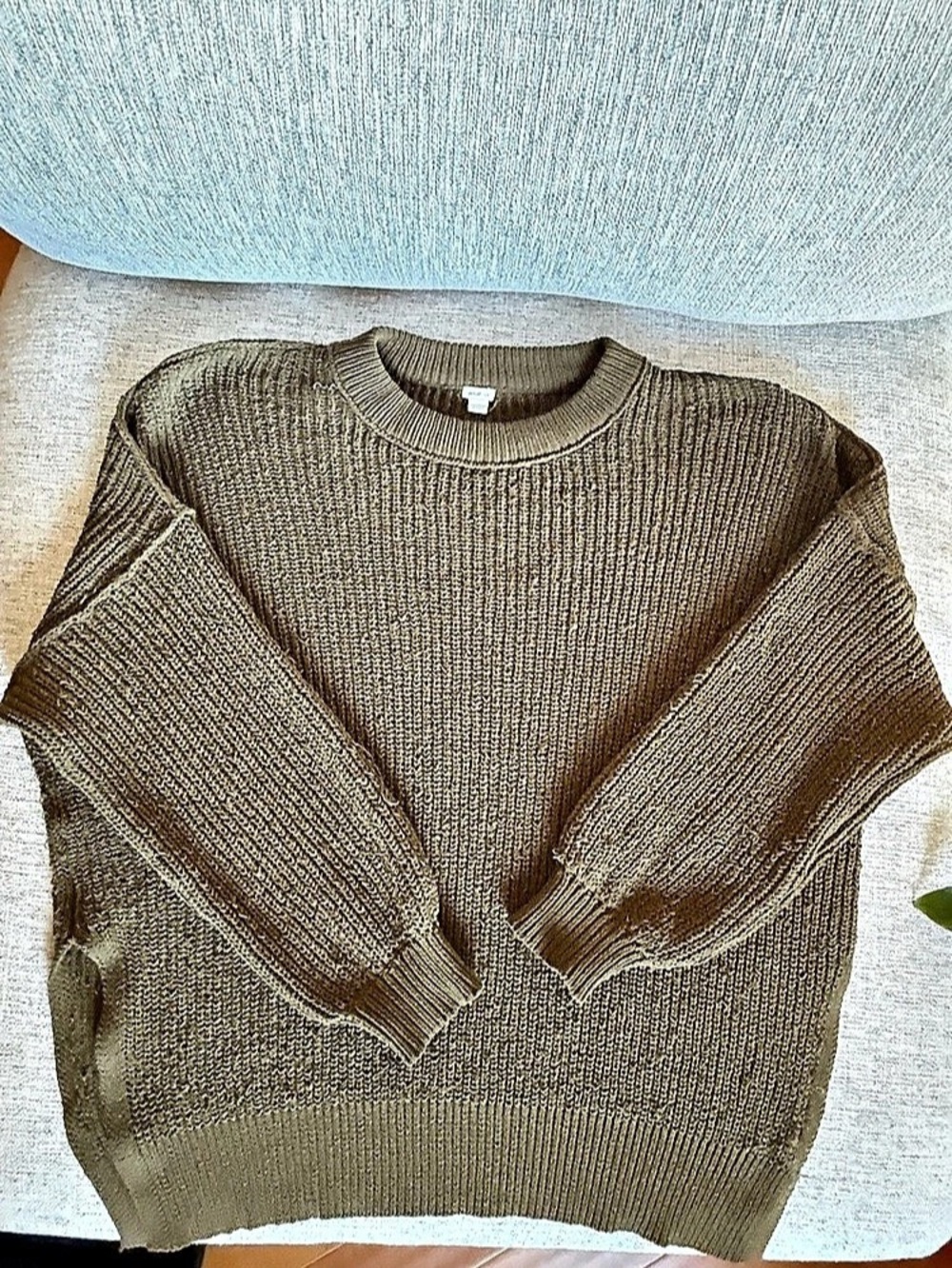 Aerie Oversized Chunky Knit Sweater Olive Green Slouchy Pullover L
